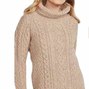 Carraig Donn Women's Tan Merino Wool Chunky Cowl Neck Sweater Size XL